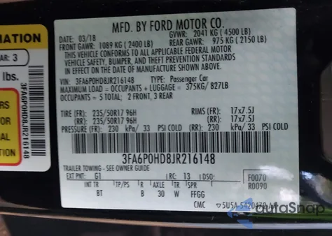 2018 Ford Fusion Se из США, поврежденный, VIN 3FA6P0HD8JR216148